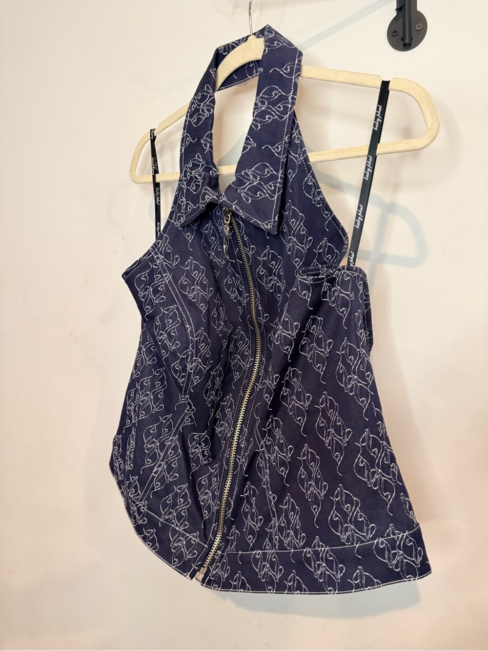 Baby Phat Navy Blue Printed Halter Zip-Front Camisole Plus Size 2